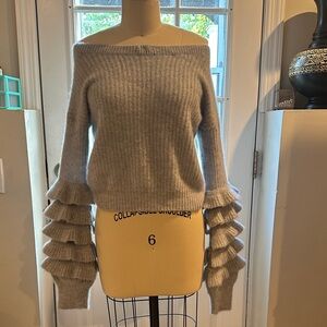 Elegant Off-Shoulder Gray cashmere Sweater